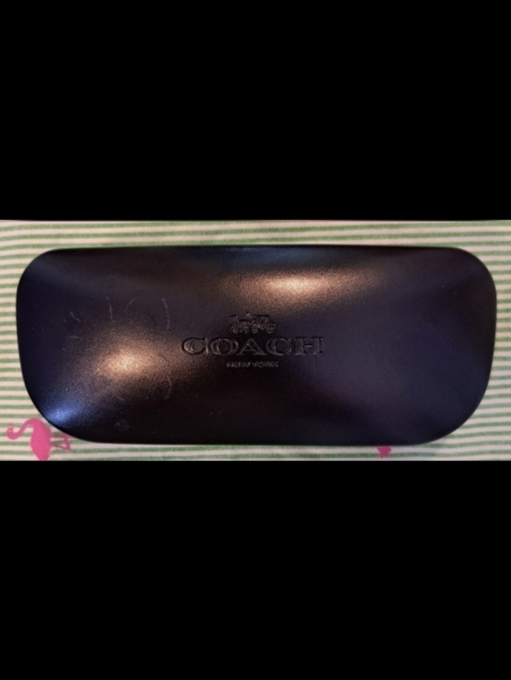 EUC Coach Black Leather Hard Clam Shell Eye Glasses Sunglass Travel Case